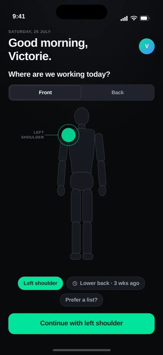 The body map, screen C1