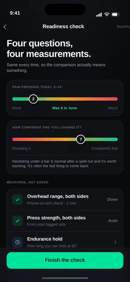 Readiness check inputs, screen F1