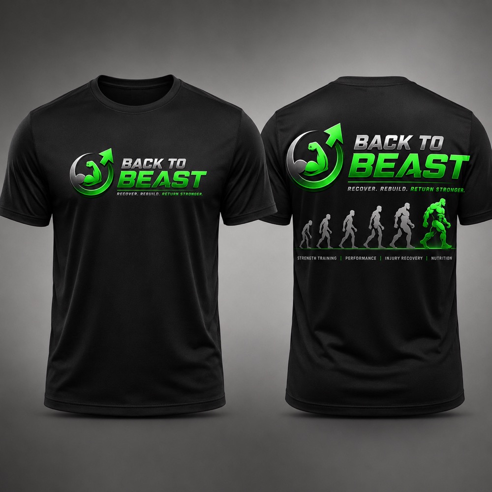 Back to Beast logo tee in black, front logo with evolution print across the back.