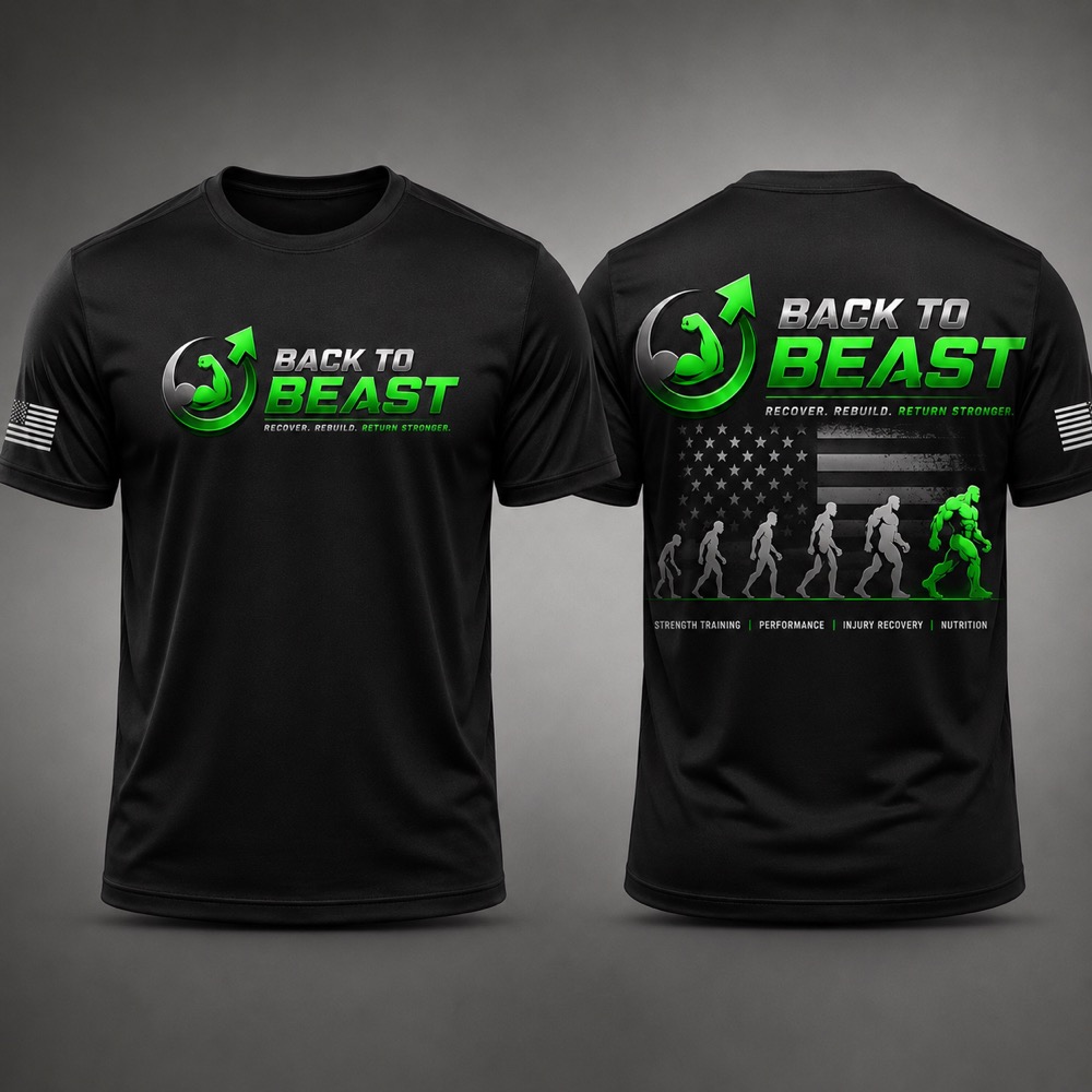 Back to Beast flag tee in black, front logo with flag and evolution print across the back.